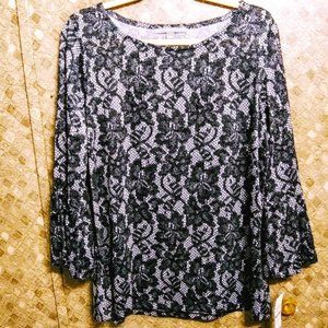 NWT*VALERIE STEVENS TOP*HOLIDAY GLITZ*BLACK & LIGHT GRAY LACY PATTERN*WOMEN XL